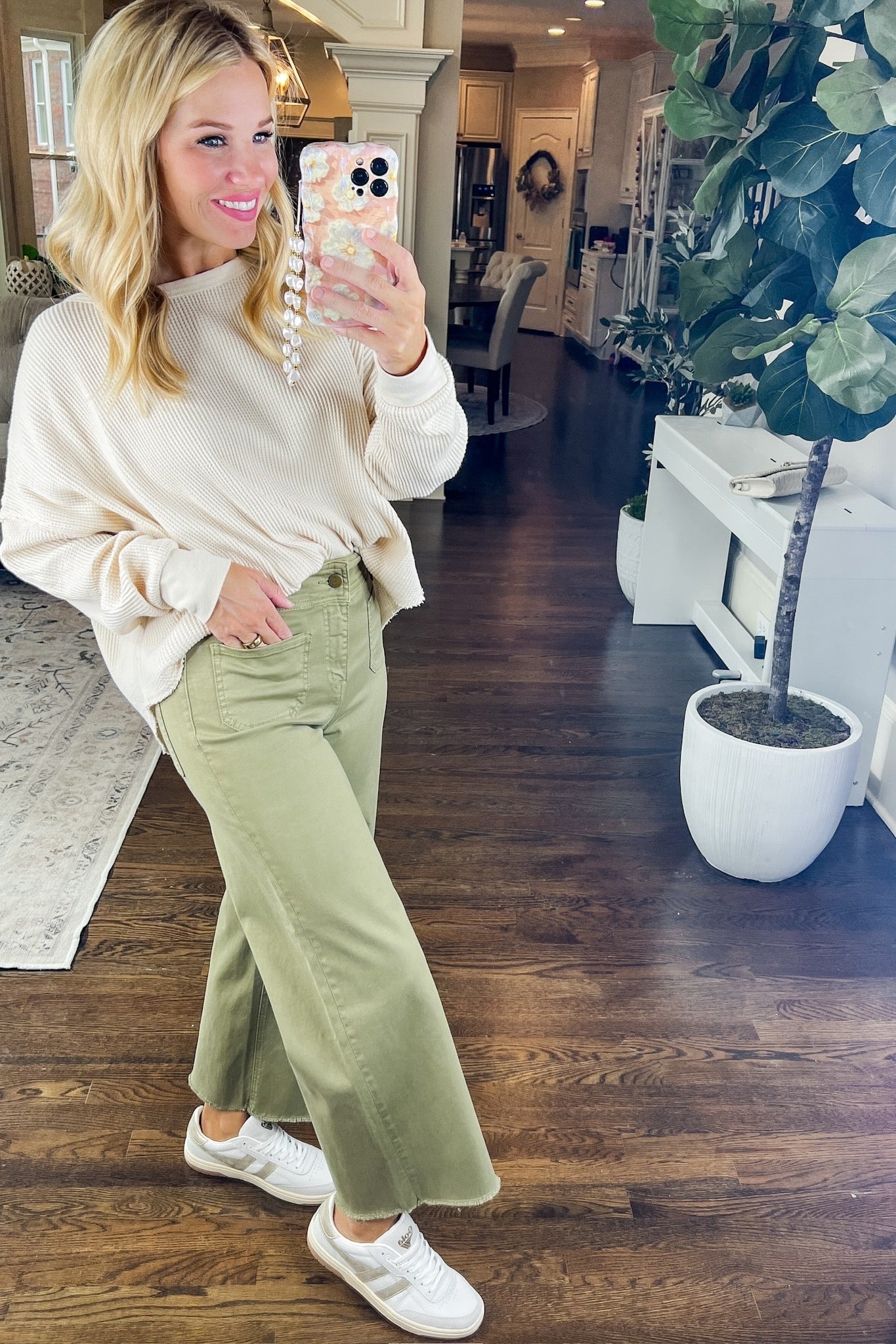 Olive Super High Rise Patch Pocket Wide Leg Crop Mica Jeans