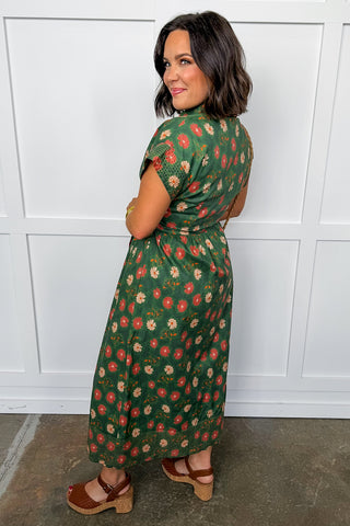 Maxi Floral Short Sleeve Belted Dress