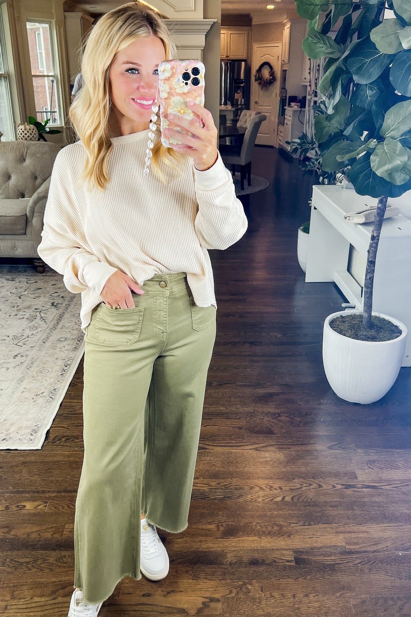 Olive Super High Rise Patch Pocket Wide Leg Crop Mica Jeans