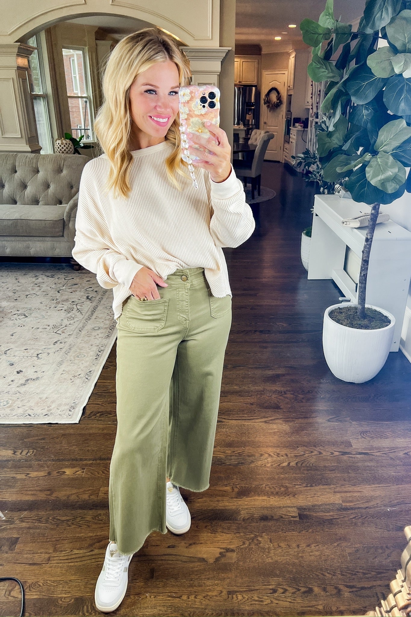 Olive Super High Rise Patch Pocket Wide Leg Crop Mica Jeans