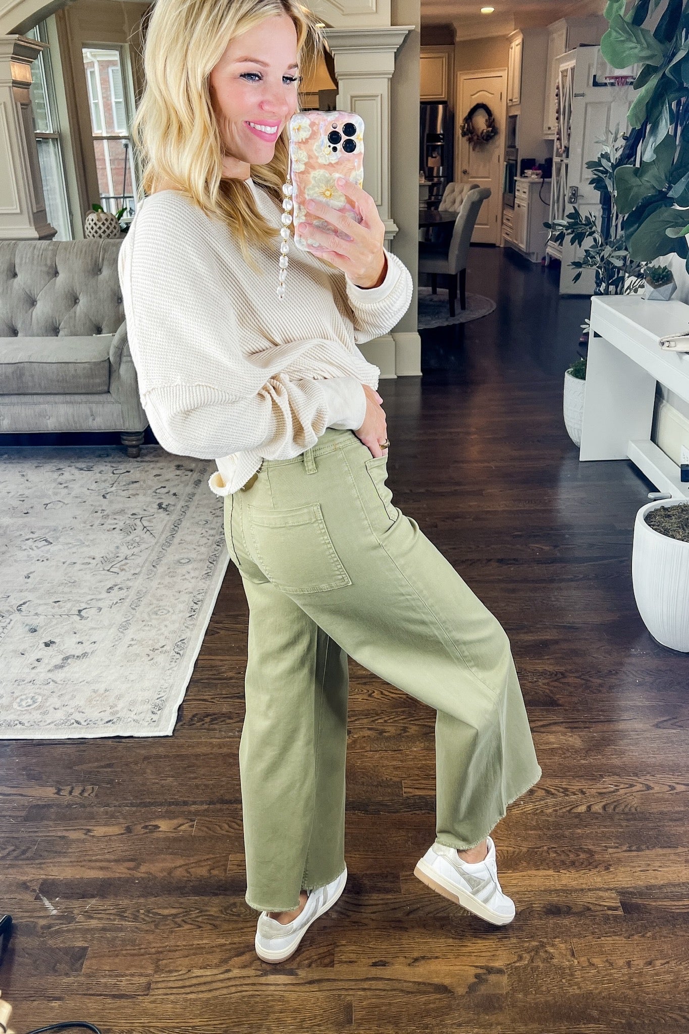 Olive Super High Rise Patch Pocket Wide Leg Crop Mica Jeans