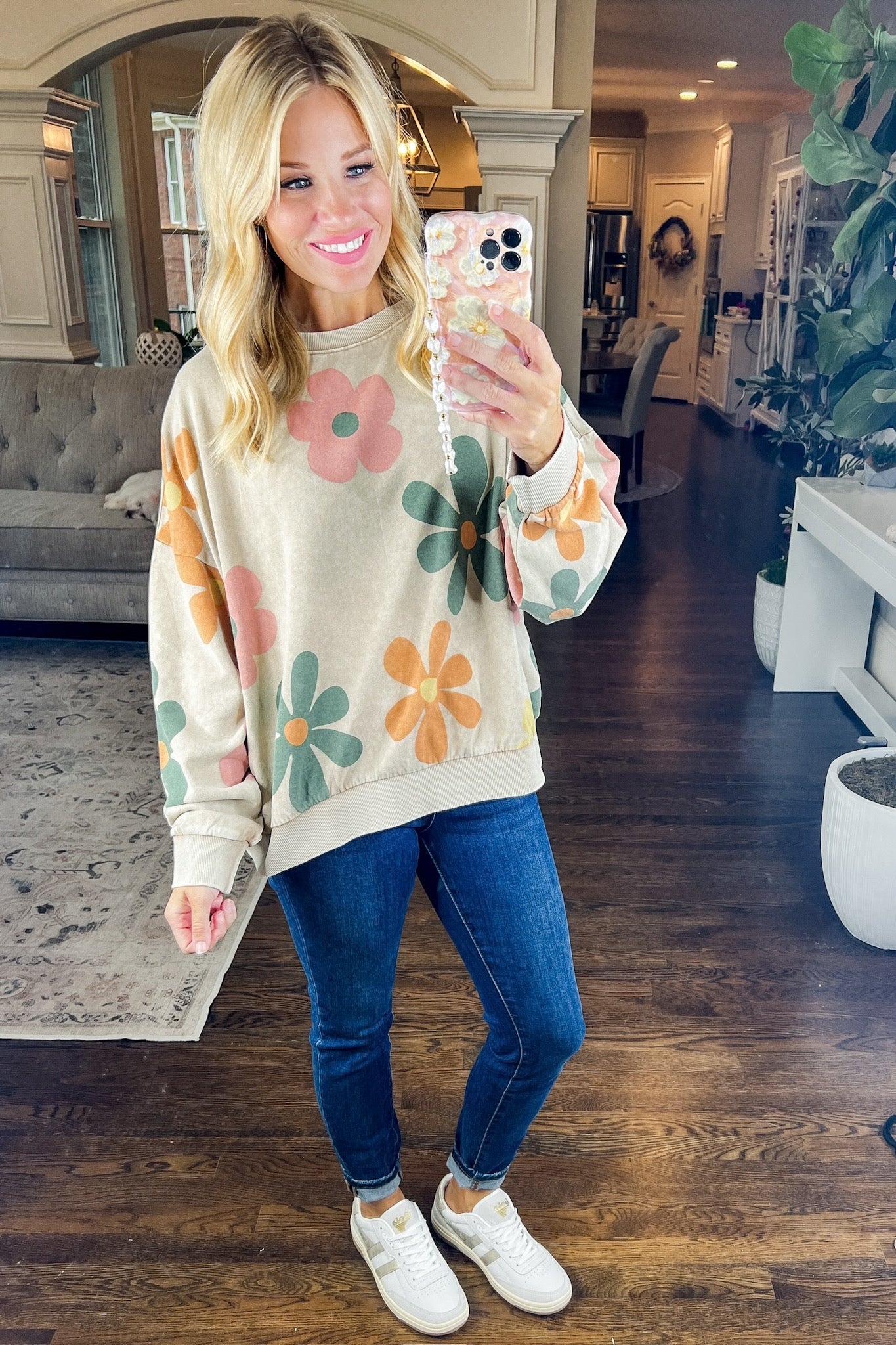 Mineral Wash Multi Color Retro Floral Sweatshirt