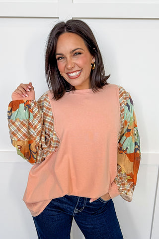 Hot Pink Deal - Plus Only Blush Patchwork Long Sleeve Top
