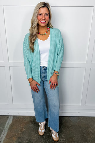 Spring Staples Cardigan In Aqua