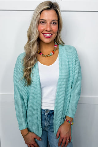 Spring Staples Cardigan In Aqua