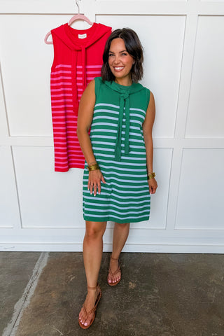 Fairway Stripe Sweater Dress in Green