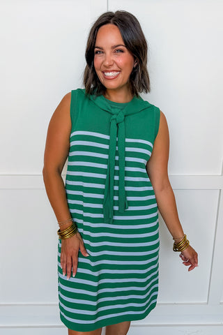 Fairway Stripe Sweater Dress in Green