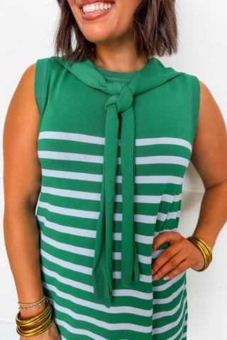 Fairway Stripe Sweater Dress in Green