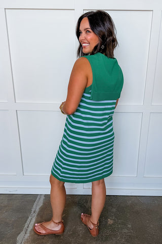 Fairway Stripe Sweater Dress in Green