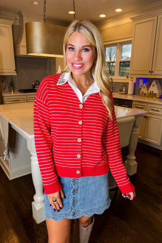 Sweater Weather Cardigan in Red & White Striped