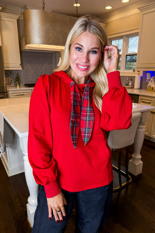 Plaid Scarf Tie Hoodie