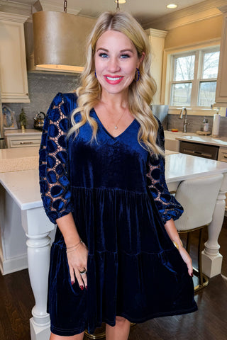 Hot Pink Deal - Midnight Velvet V-Neck Dress