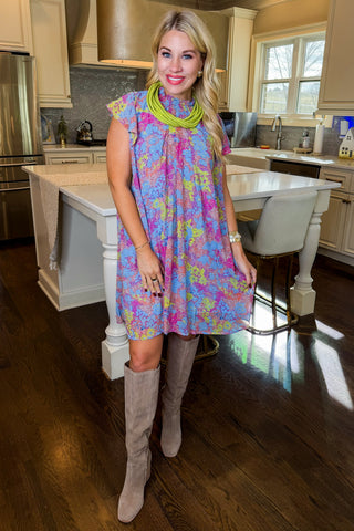 Hot Pink Deal - Periwinkle Bloom Flutter Dress