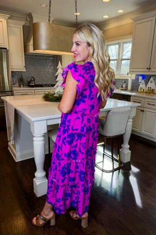 Hot Pink Deal - Magenta Mix Flutter Maxi Dress