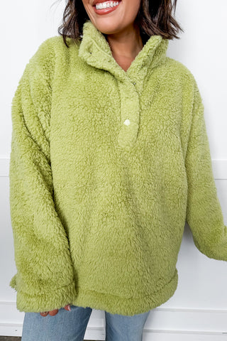 Hot Pink Deal - Teddy Bear Fleece Pullover in Sage