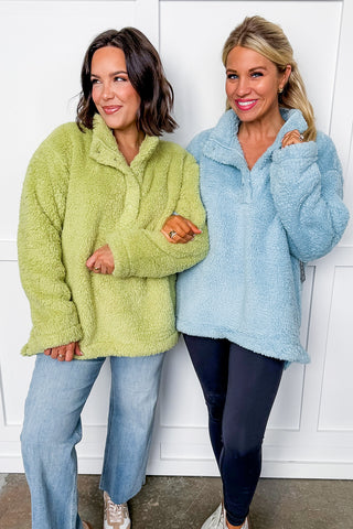 Hot Pink Deal - Teddy Bear Fleece Pullover in Sage