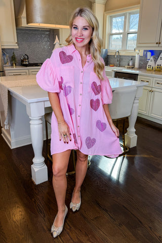 Sweetheart Sparkle Shirt Dress