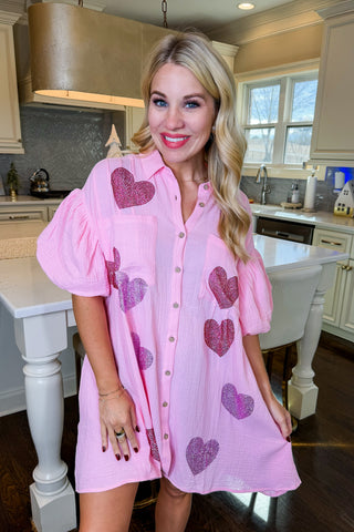 Sweetheart Sparkle Shirt Dress