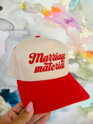 Marriage Material Trucker Hat in Red