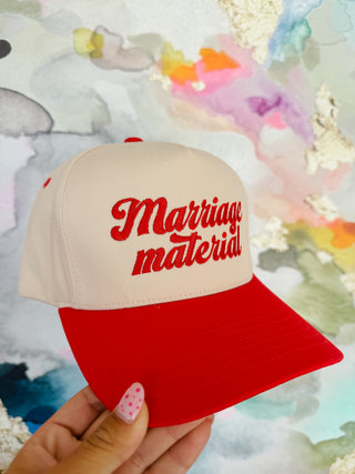 Marriage Material Trucker Hat in Red