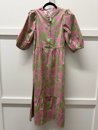 The Riley Midi Dress in Garden District Green by Mary Square