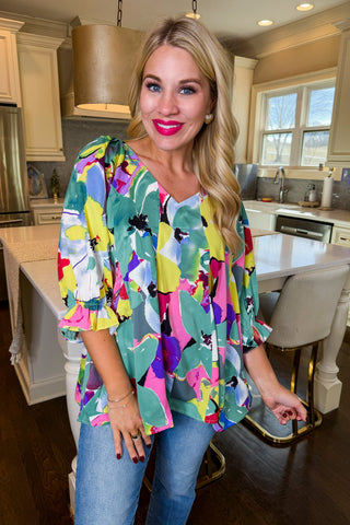 Hot Pink Deal - Emerald Mix Blouse