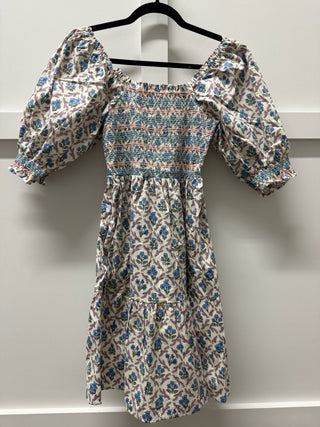 The Jenni Dress in Lattice Crest Blue by Mary Square