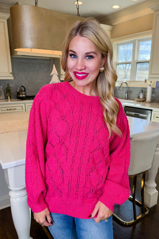 Hot Pink Deal - Prep School Cable Sweater in Hot Pink