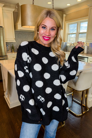 Weekend Varsity Dot Sweater in Black