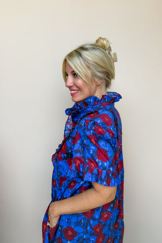 Midnight Bloom Pleated Ruffle Dress