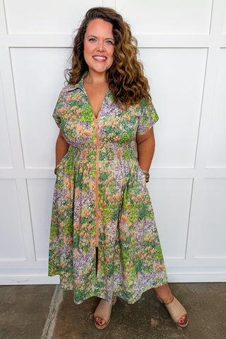**PLUS ONLY ** Best Selling Krissy Zip-up Midi Dress in Peach Monet