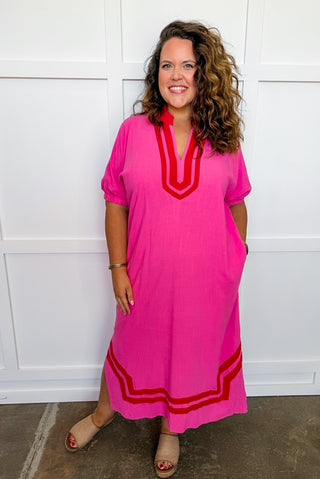 **PLUS ONLY** The Charleston Pink/Red Midi Dress
