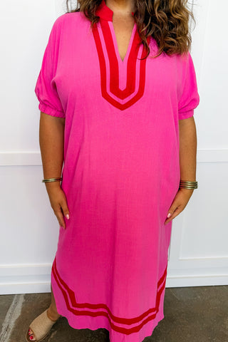 **PLUS ONLY** The Charleston Pink/Red Midi Dress