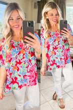 Load image into Gallery viewer, Vibrant Floral V Neck Flowy Top in Red
