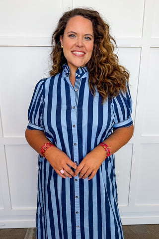 Stripe Me Pretty Midi Dress in Navy