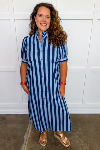 Stripe Me Pretty Midi Dress in Navy