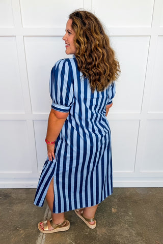 Stripe Me Pretty Midi Dress in Navy