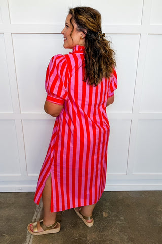 Stripe Me Pretty Midi Dress in Pink & Red