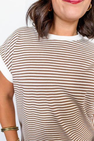 Hot Pink Deal - Stripe Rolled Sleeve Top in Mocha