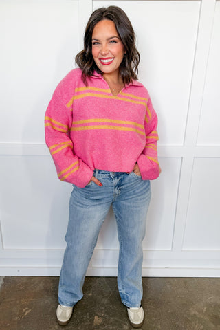 Breakfast Club Pink & Orange Collared Knit Top