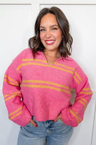 Breakfast Club Pink & Orange Collared Knit Top