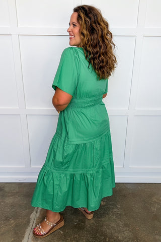 Elegance Smocked Midi Dress in Green
