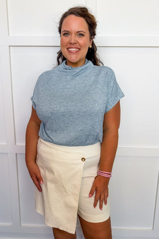 Essential Cowl Neck Lightweight Sweater Top in Light Blue
