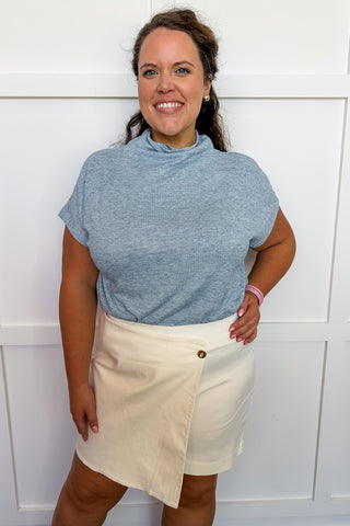 Essential Cowl Neck Lightweight Sweater Top in Light Blue
