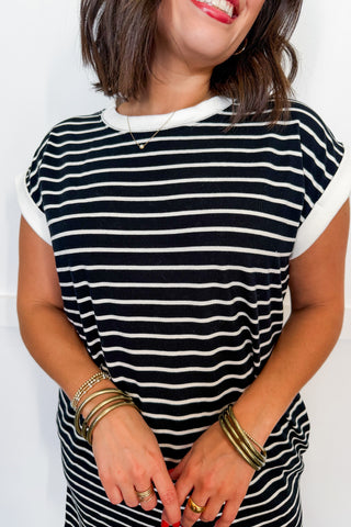 Hot Pink Deal - Classic Stripe T-Shirt Dress in Black