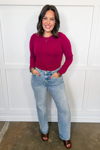 Everyday Basic Layering Long Sleeve Top in Wine