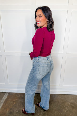 Everyday Basic Layering Long Sleeve Top in Wine