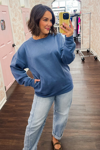 Hot Pink Deal - Classic Crew Sweatshirt in Denim