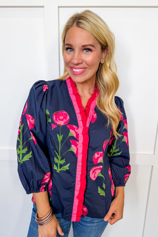 The Juliette Top in Navy & Rose