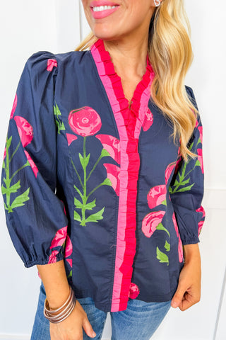 The Juliette Top in Navy & Rose